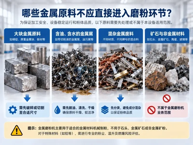 大块金属含油金属屑混杂废料和矿石不应直接进入金属磨粉环节