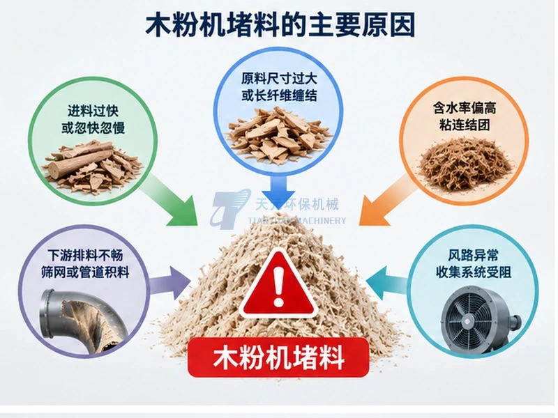 木粉机堵料是什么原因?