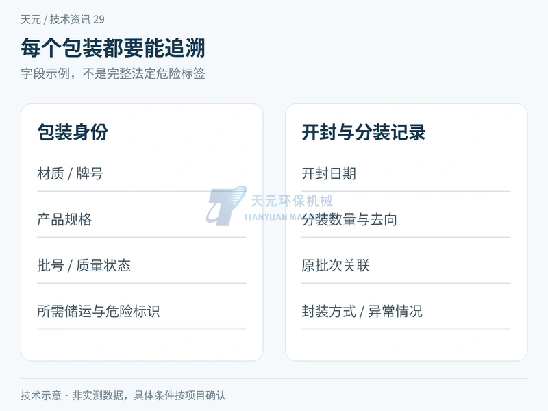 金属粉包装标签和开封记录应关联材质牌号批号质量状态及使用去向